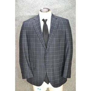 Peter Millar Sport Coat Mens 42R Blue Brown Plaid Wool Two Button Blazer Luxury